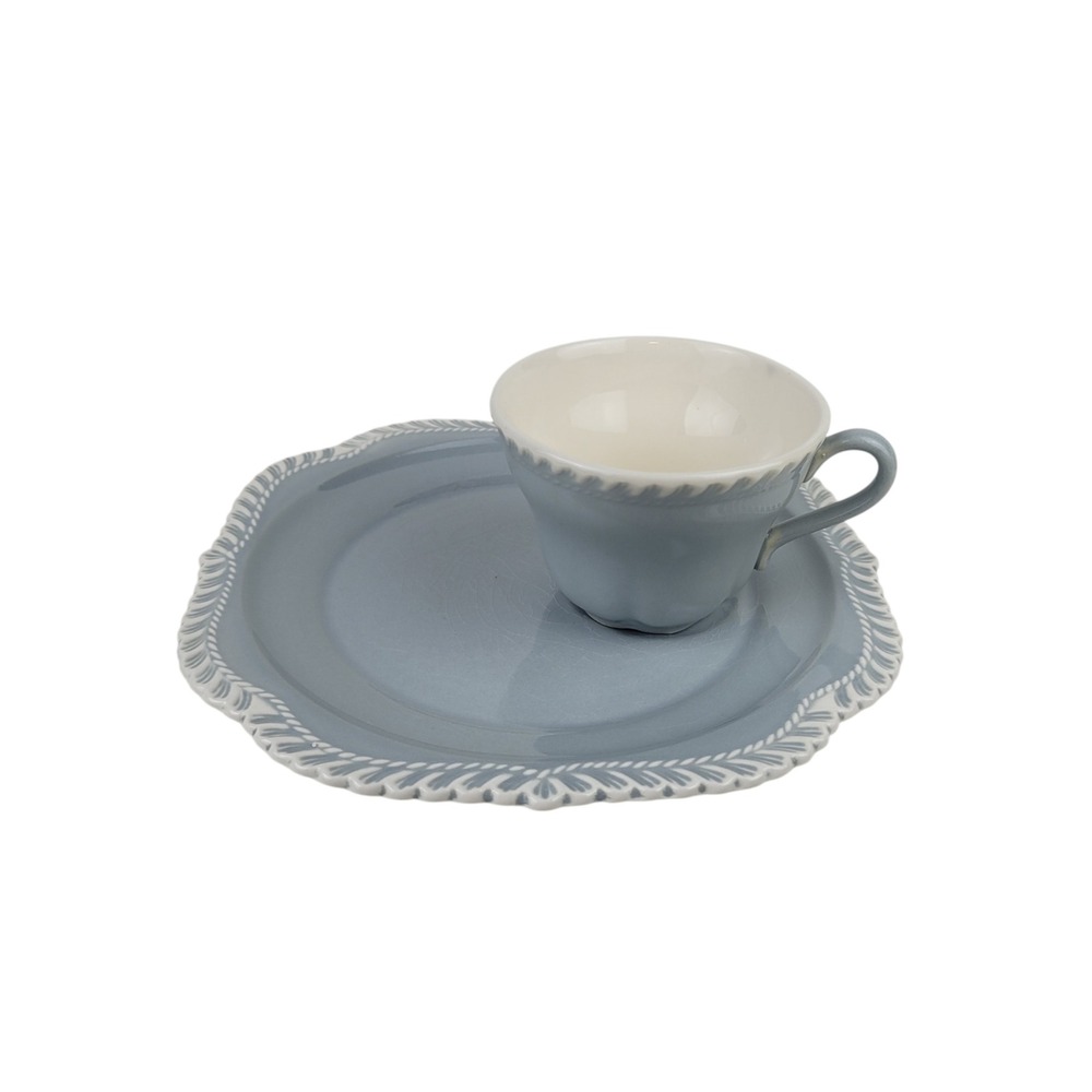Vintage Harker Pottery Ware Gray‎ Snack Set Cup and Plate